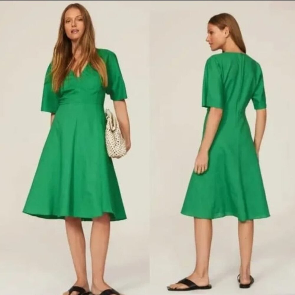 TOME Collective Linen Blend Green Midi Dress Size 8